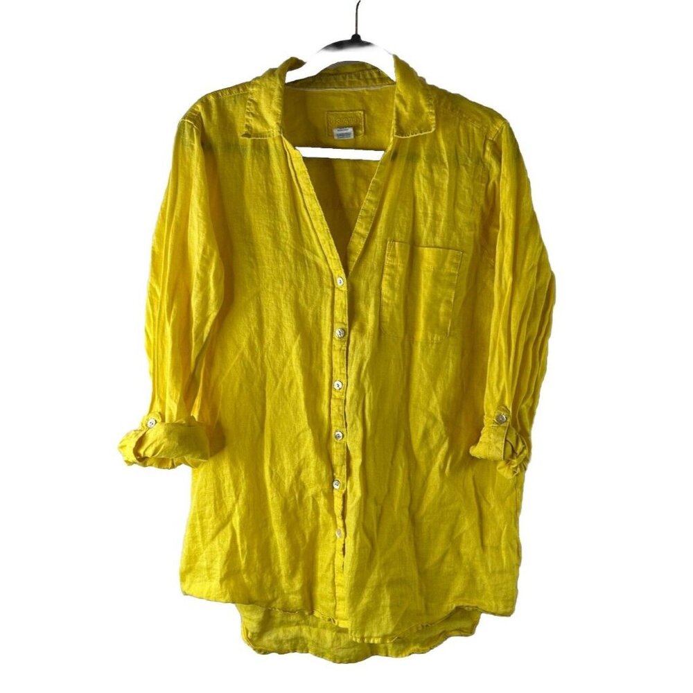 Sigrid Olsen Linen Button Front Roll Sleeve Shirt… - image 1